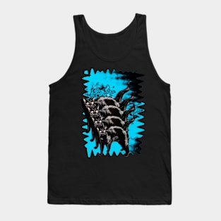 Psychedelic Black Cat Funny Red Melty colorful background surreal collage in sky blue Tank Top